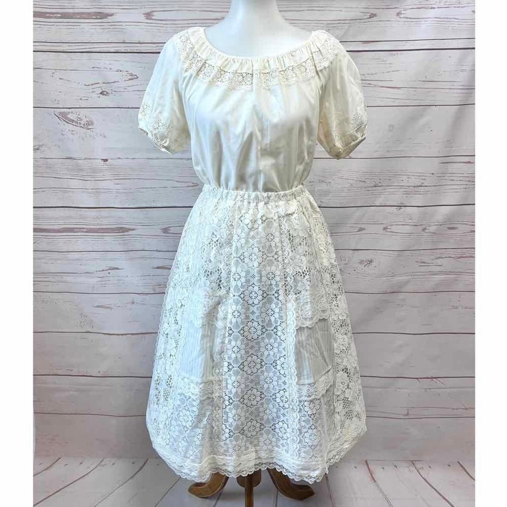 Vintage Western Cottagecore Antique Lace 2pc Dress - Skirt & Peasant Blouse Set